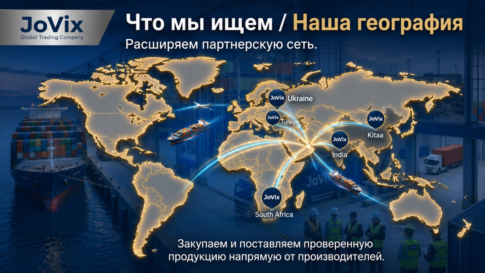 JoVix — World map connecting Africa, India, China, Turkey and Ukraine